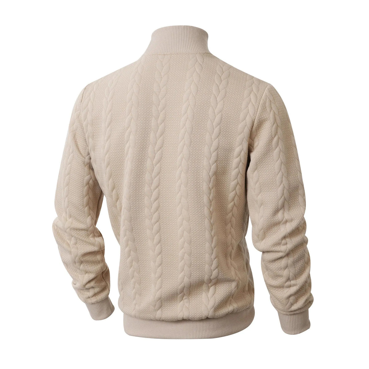 Men's high collar jacquard knitted sweater in solid colour, thickened polyester pullover with long sleeves