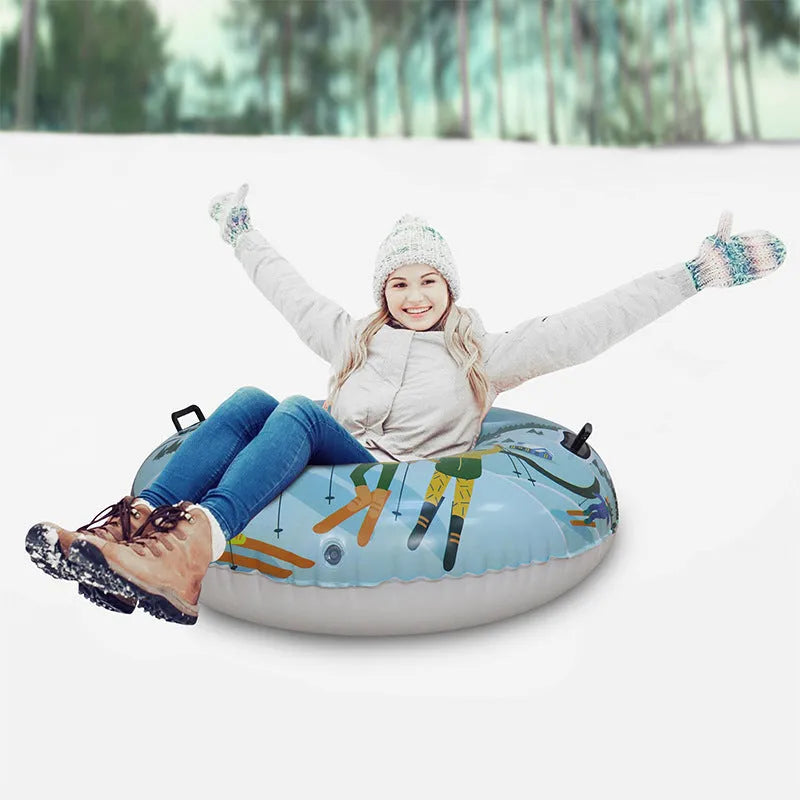 Outdoor PVC ski ring toy with printed winter design in red, blue, or mountain graphic.