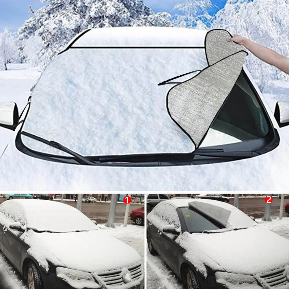Car snow protection front gear cover measuring 130cm by 70cm with lanyard securing system