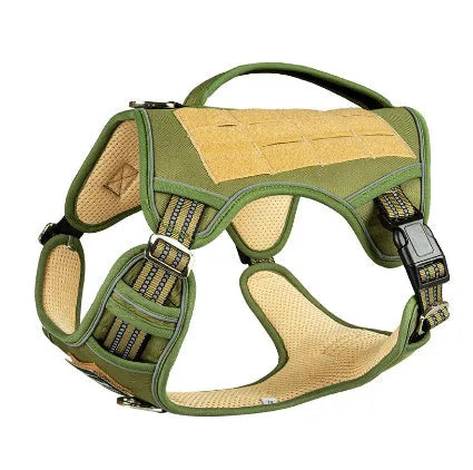 Oxford cloth tactical dog chest harness in camouflage colour for search and rescue working dogs.
