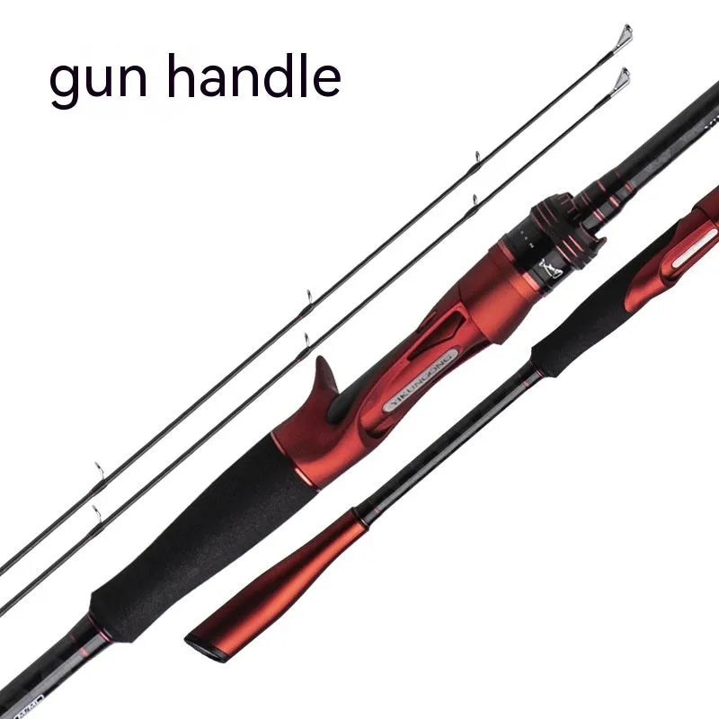 Carbon ultralight fishing rod shown with straight handle and pikestaff style options for light lure casting.