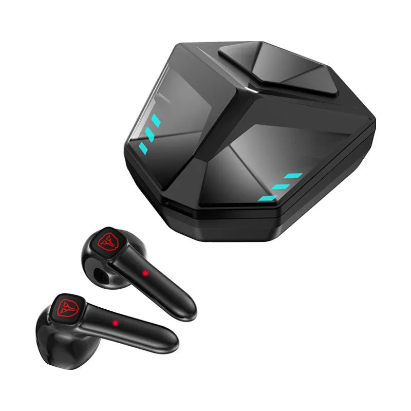 Wireless Bluetooth gaming headset with compact black design and noise reduction features