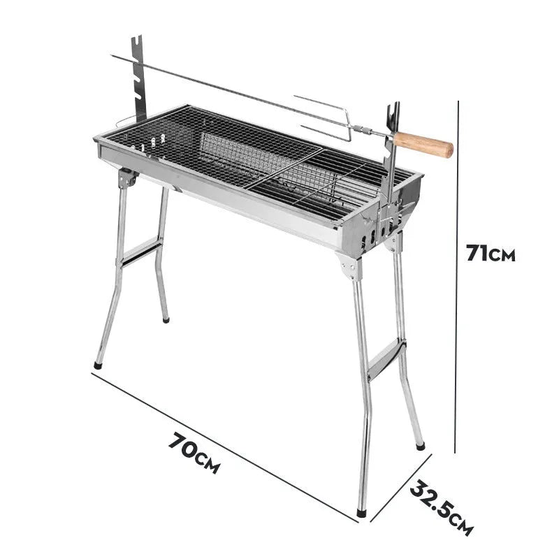 Stainless steel portable barbecue oven with charcoal grills and mesh cooking surfaces