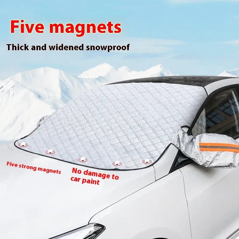 Aluminium foil car windshield cover with reflective edges and magnets for SUVs and large luxury vehicles