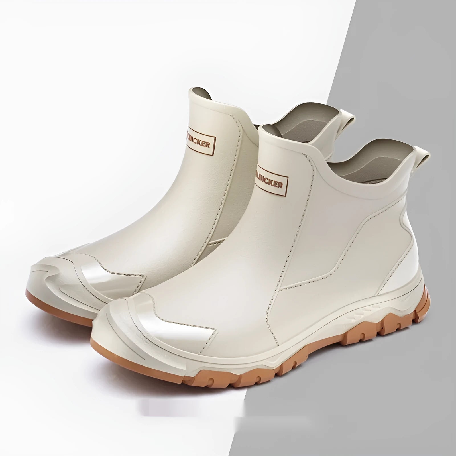 Outdoor non-slip wading shoe in a short tube style with a round toe and PVC upper.