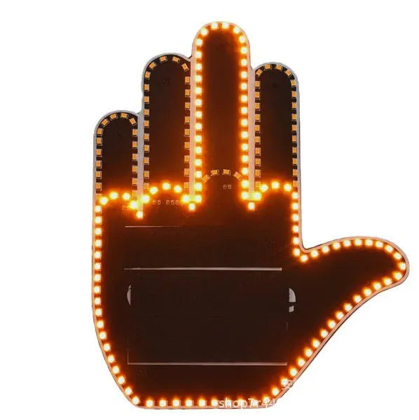 Black plastic LED illuminated gesture hand sign light for cars with remote control