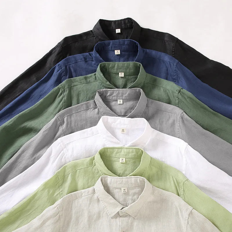 Chinese style linen long sleeve cardigan shirt in solid colour for sun protection