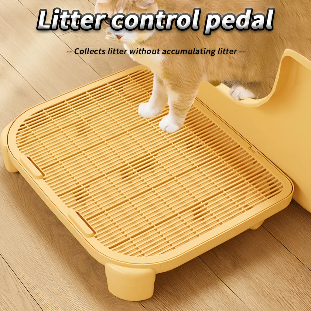 Milk yellow plastic cat litter mat with textured surface measuring 40x40.5cm