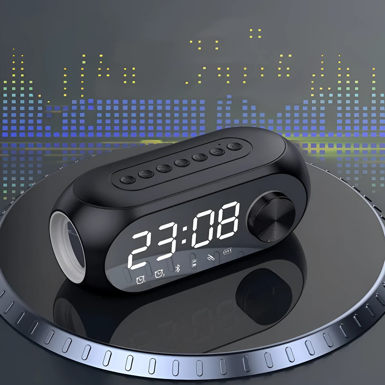 USB portable mini clock speaker in black, white and blue colours with extra bass