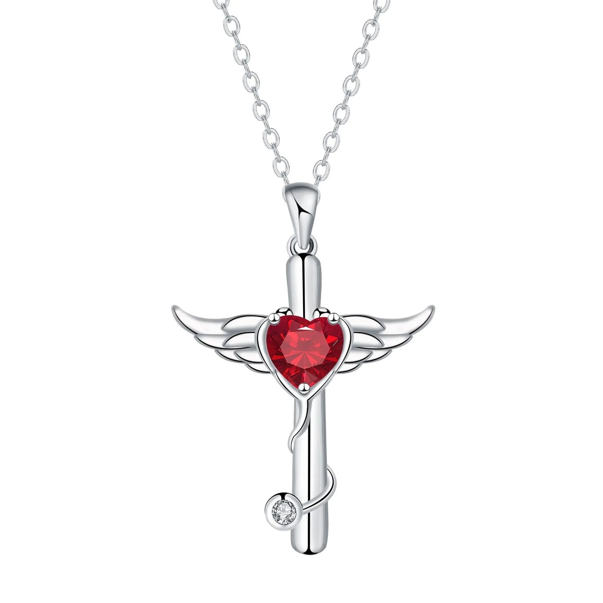 Cross stethoscope pendant necklace with wings charm in copper with electroplated finish