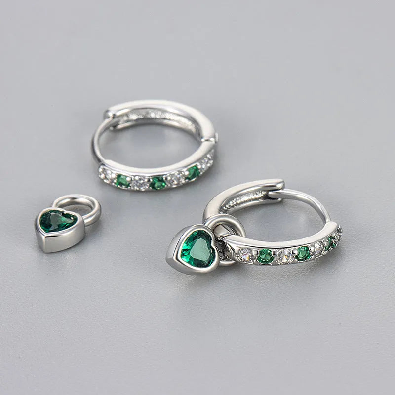 Women's heart-shaped zircon earrings with coloured gemstones in gold or white gold finish