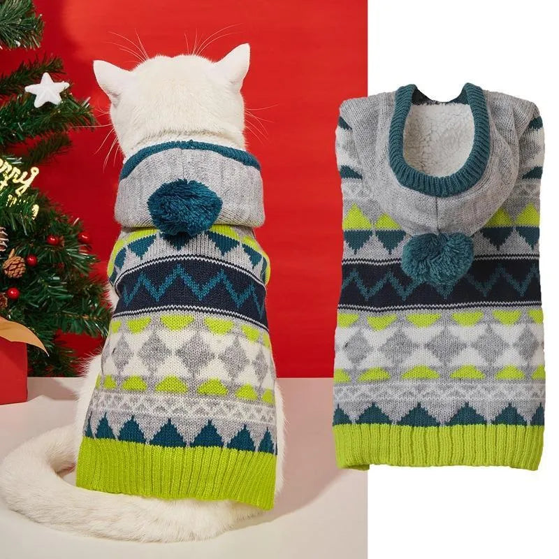 Diamond pattern pet sweater for small dogs and cats in acrylic knit