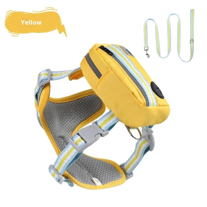 Explosion-proof anti-strangulation dog harness in Oxford cloth with attached holding rope.