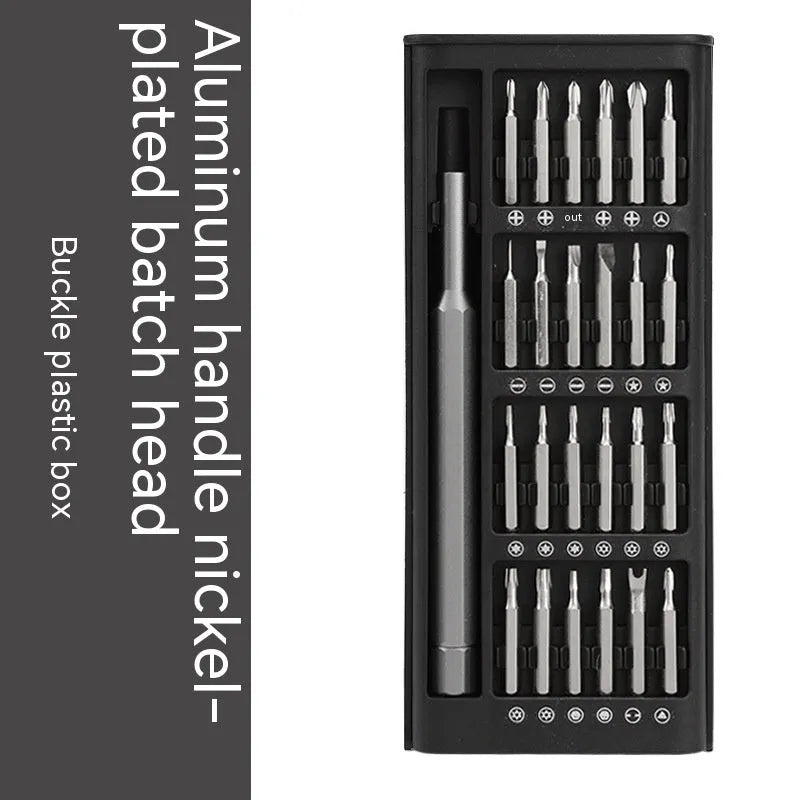 24-in-1 magnetic precision screwdriver set with case, chrome vanadium steel shaft, and assorted 4mm bits.