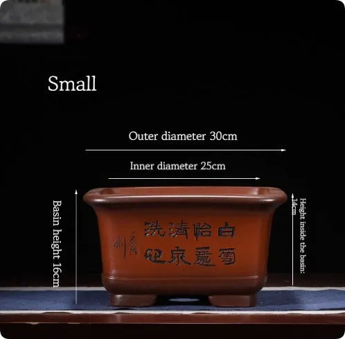 Large antique Chinese style purple clay flower pot for indoor plants and bonsai trees