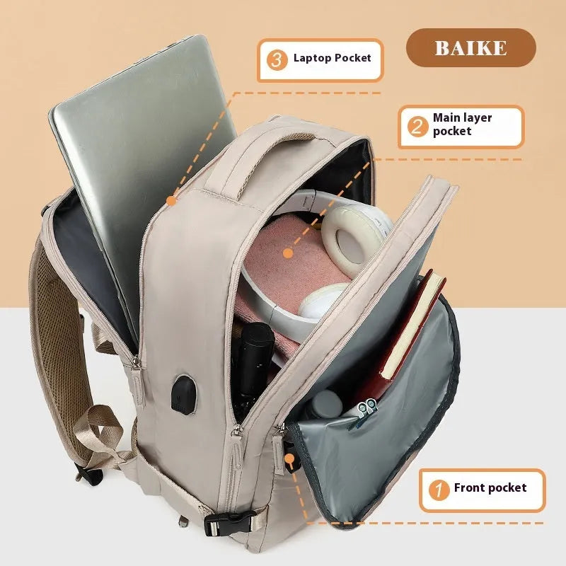 Women's oversized waterproof Oxford cloth backpack with curved shoulder straps in light grey colour