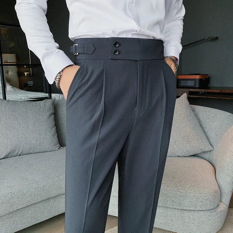Straight leg casual trousers in polyester fabric showing multiple colour options and sizing from 29 to 36