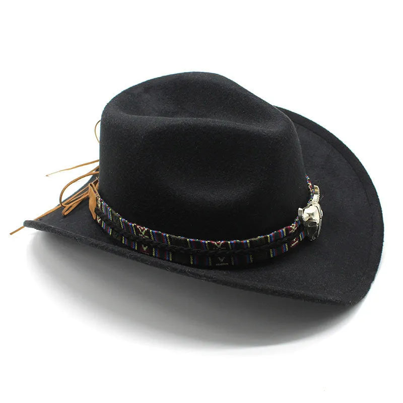 Western cowboy hat with bell crown in wool blend polyester fabric, M size for 56-58cm head circumference