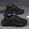 Men's black or white mesh sneakers with thick sole and synthetic PU upper, sizes 39-44