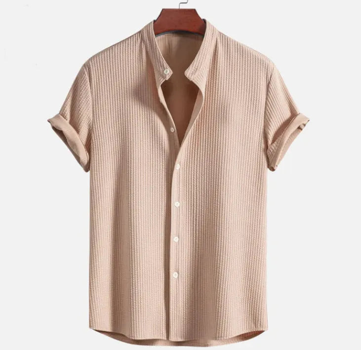 Men's loose fit short sleeve casual shirt in various colours showing summer clothing style