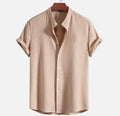 Men's loose fit short sleeve casual shirt in various colours showing summer clothing style