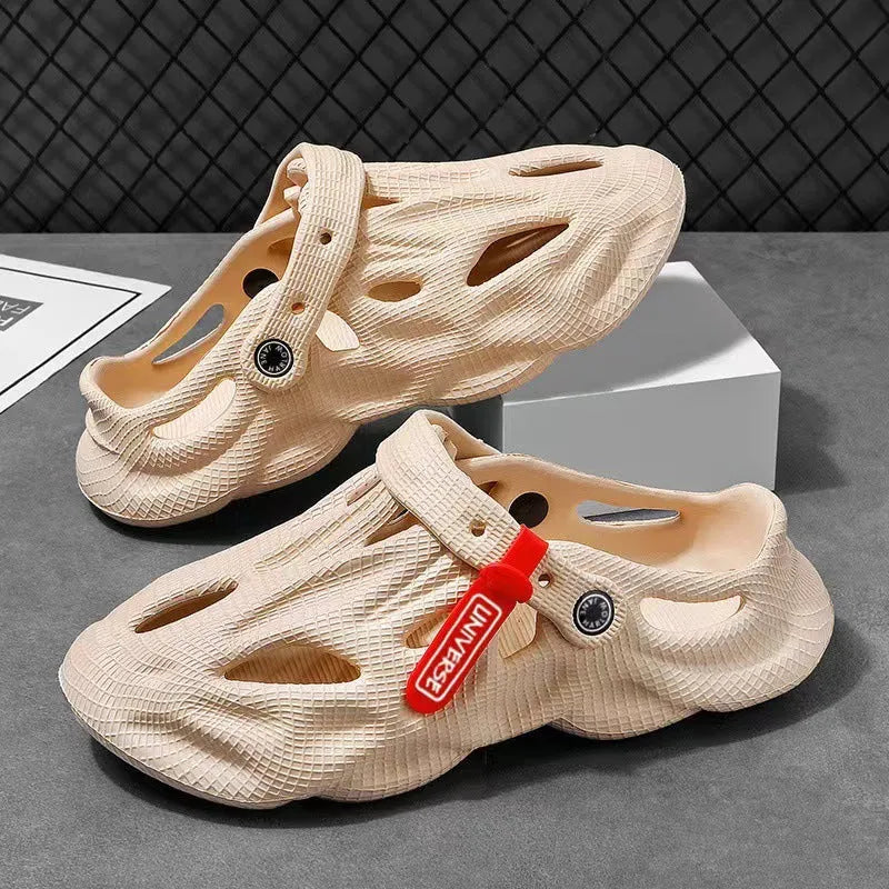 Pair of solid colour closed-toe EVA foam slippers on a neutral background, showing the frosted finish and thickened sole.