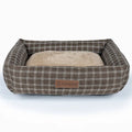 Grey linen-style square cloth dog bed for medium-sized dogs