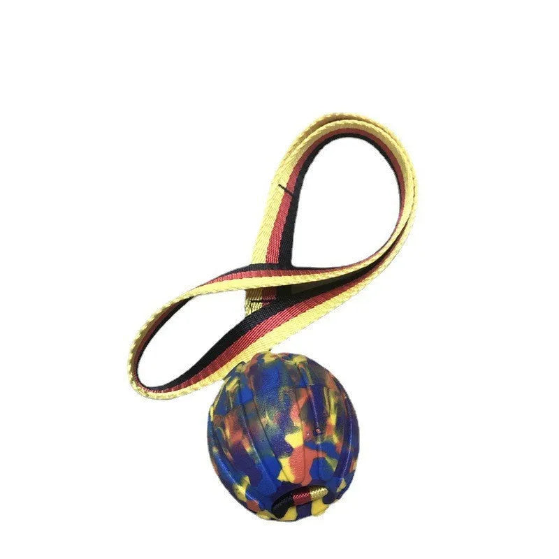 Floating bite-resistant EVA foam dog water ball toy in camouflage colour with string handle