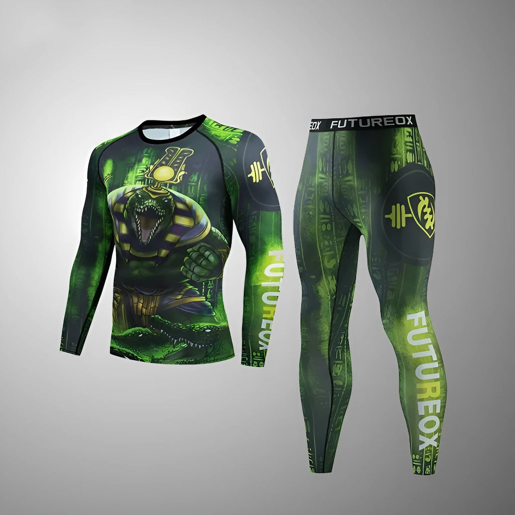 Men's slim-fit ZF016 pattern stretch sports suit with long sleeve top and trousers for running and fitness.