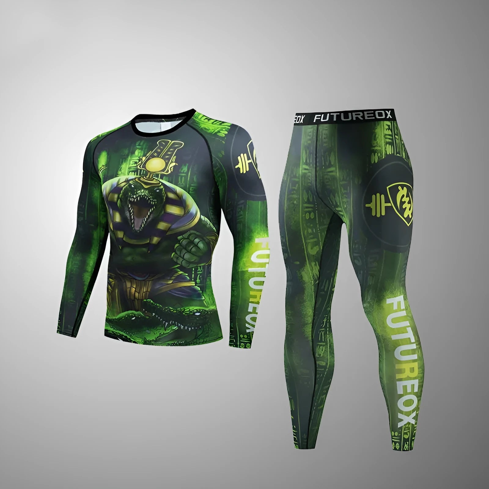 Men's slim-fit ZF016 pattern stretch sports suit with long sleeve top and trousers for running and fitness.