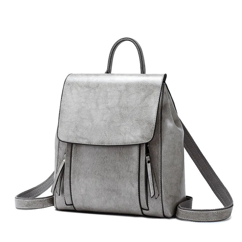 Genuine leather women's backpack in large square design with multiple internal compartments
