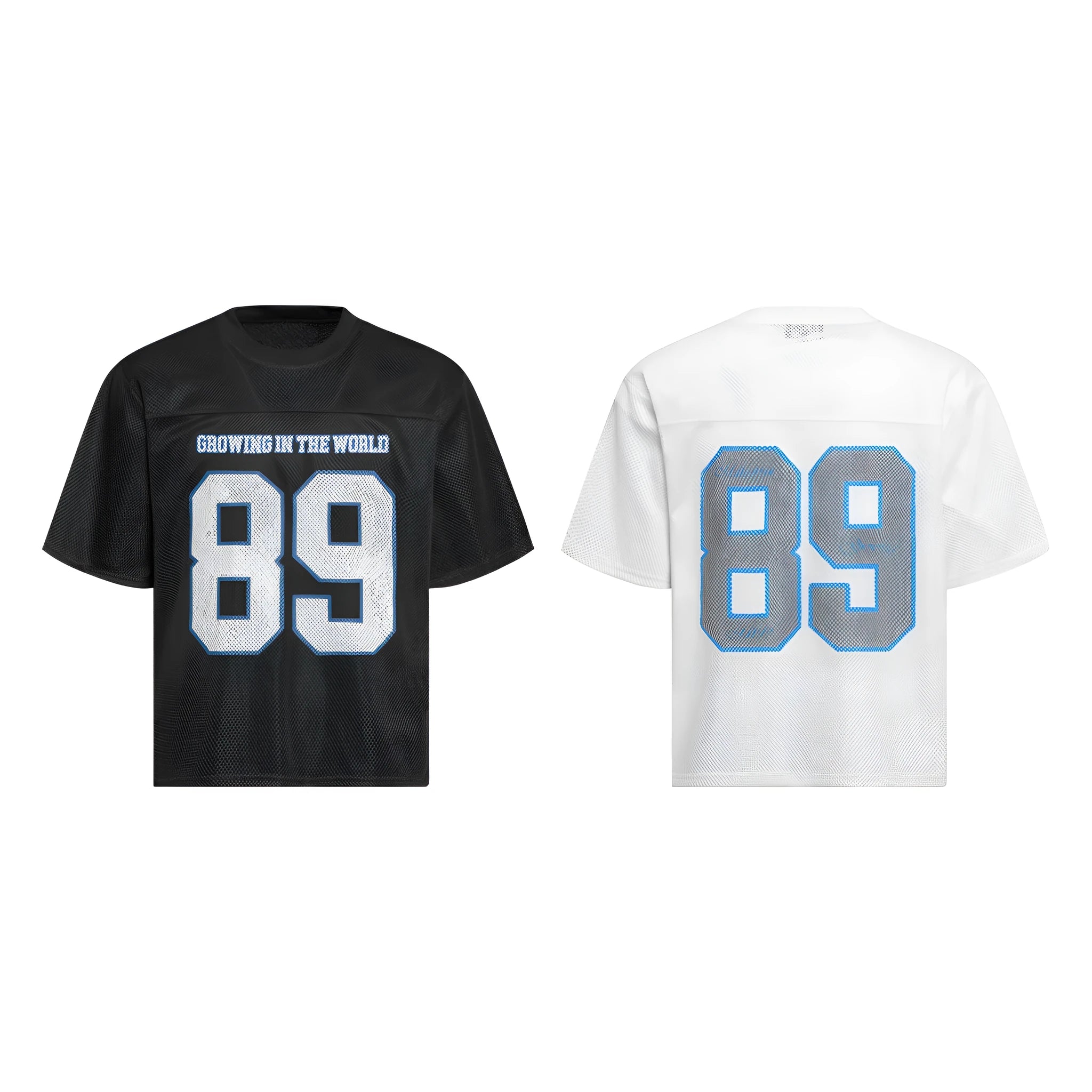 Loose-fit black and white t-shirt for alphanumeric printing with polyester blend fabric and regular sleeves