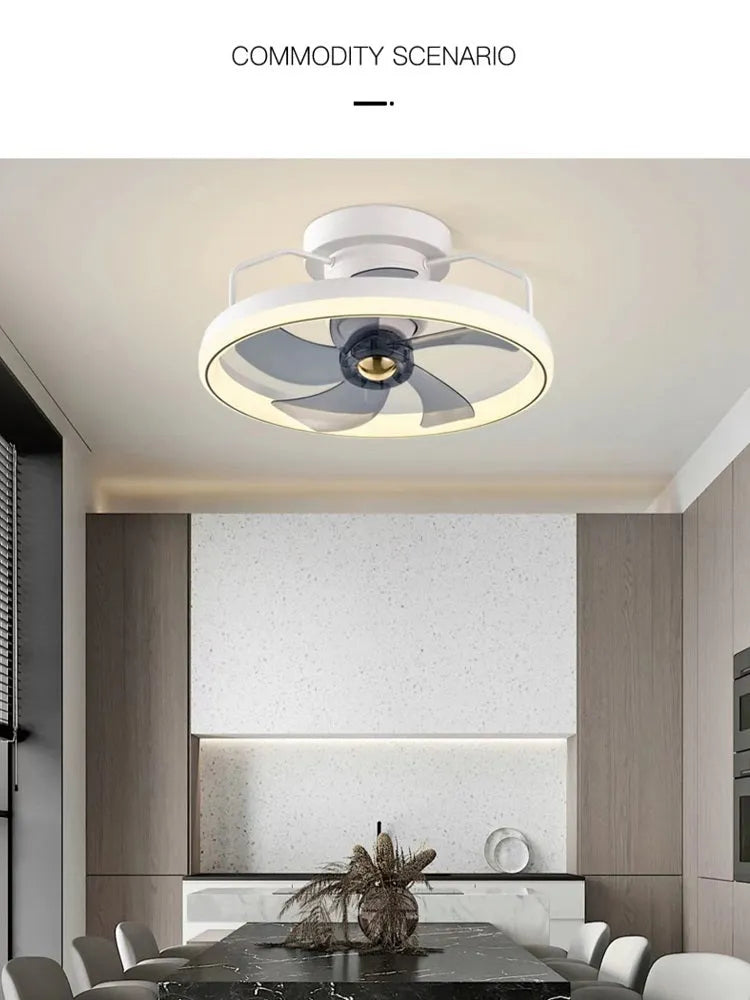 Modern simple style ceiling fan with integrated light, 500mm diameter with PC blades and acrylic shade.