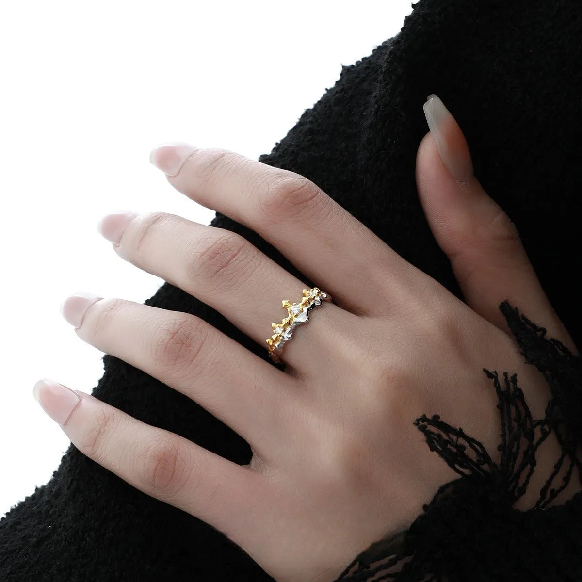 Princess Knight adjustable couple ring in silver with electroplated finish