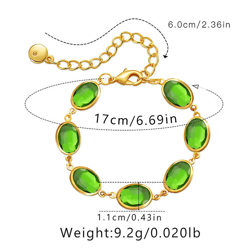 18K copper bracelet with geometric ellipse design and blue glass inlay embroidery for women