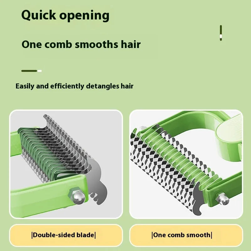 Green pet grooming comb with stainless steel teeth for dog detangling