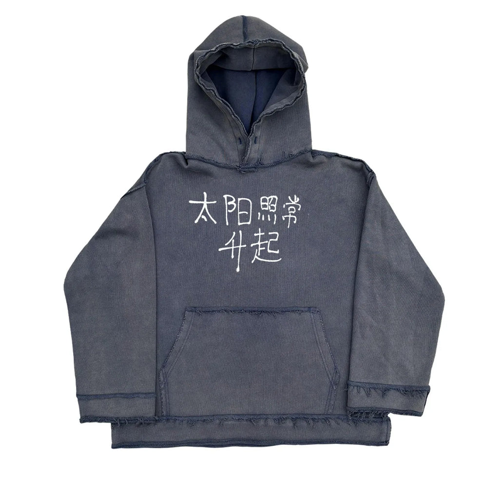 Dark blue men's zip-front hoodie with kangaroo pocket and drawstring hood.