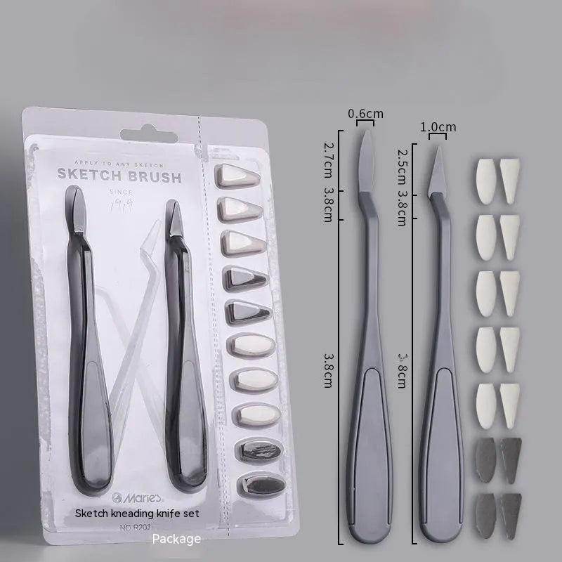 White plastic fluorescent pen eraser smear tip sketching rubbing knife for art correction.