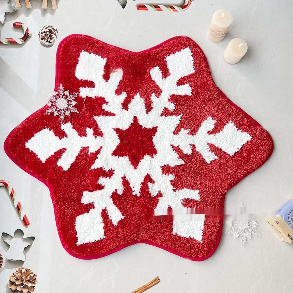 Christmas round carpet with festive printed pattern on soft cashmere-like polyester fibre