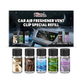 Car air freshener refill set showing five 10ml bottles with different scent labels