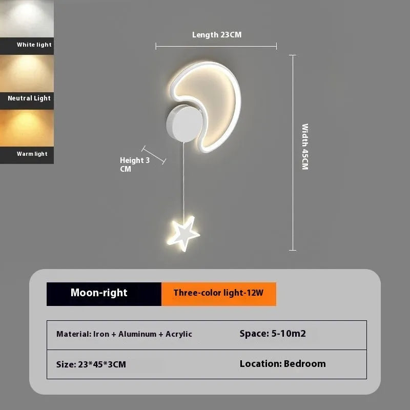 White cloud and five-pointed star children's wall mounted LED night light with three colour settings.