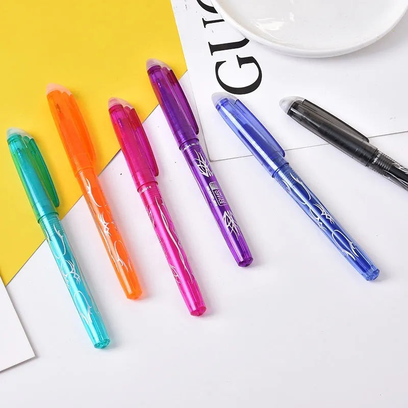 Set of heat-erasable gel pens with plastic shells and choice of 0.5mm or 0.7mm nibs in a 12 or 8 colour pack.