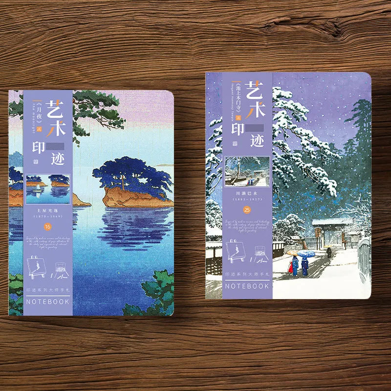 Ukiyo-e Kanagawa wave design hand ledger notebook showing traditional Japanese artwork cover