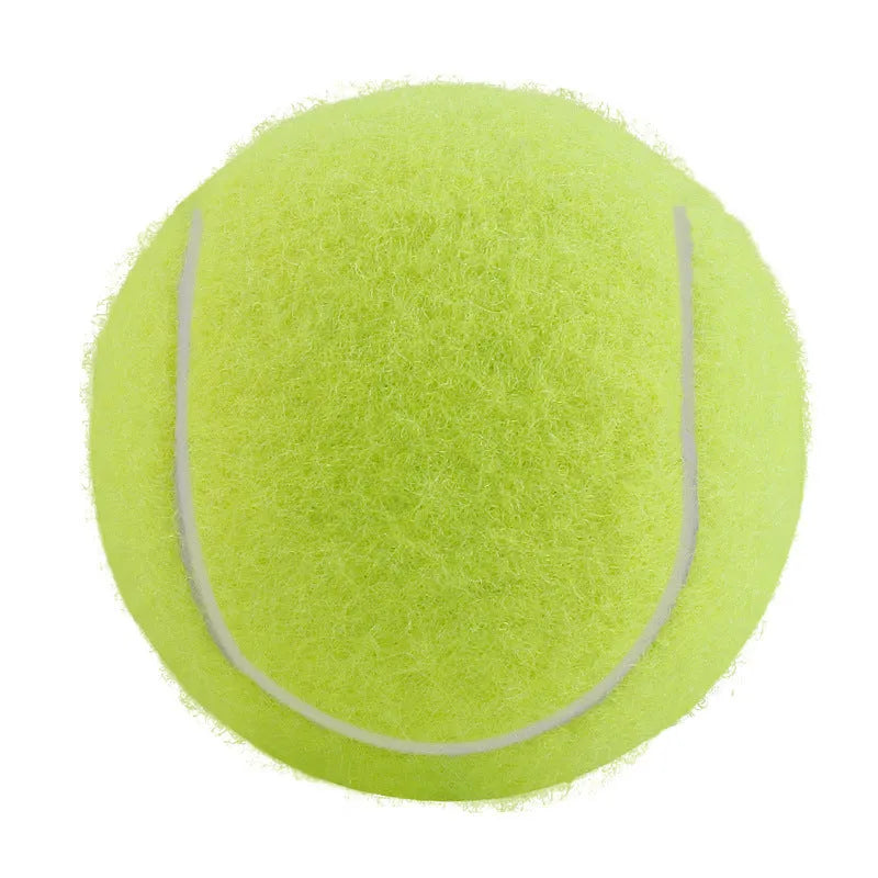 Blue, green, pink, and yellow 6.3cm rubber dog tennis balls for bite-resistant fetch play.