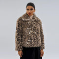 Leopard print street fashion coat for women with regular sleeves and 50cm length