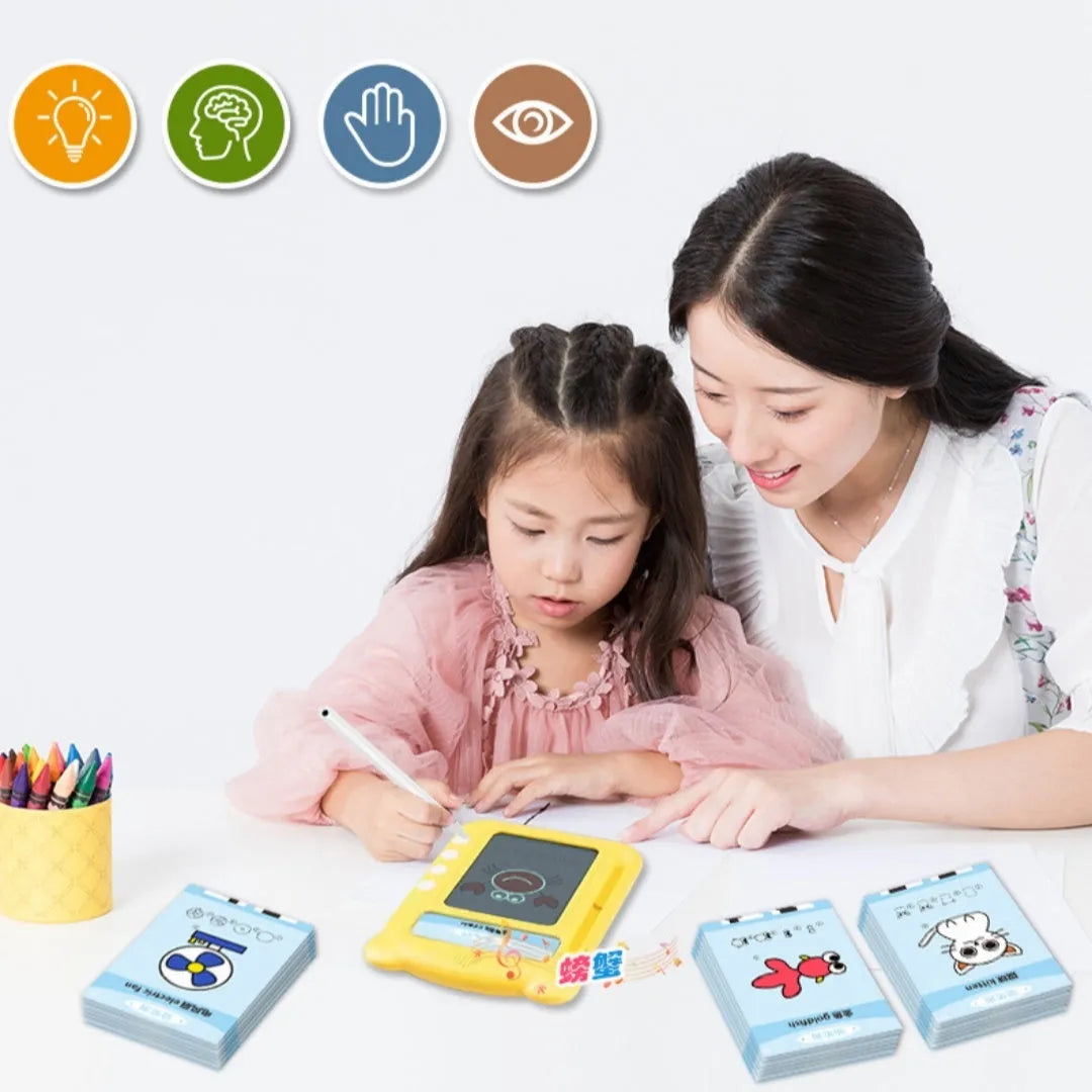 Yellow ABS plastic bilingual early education machine with learning cards for alphabet and Chinese characters