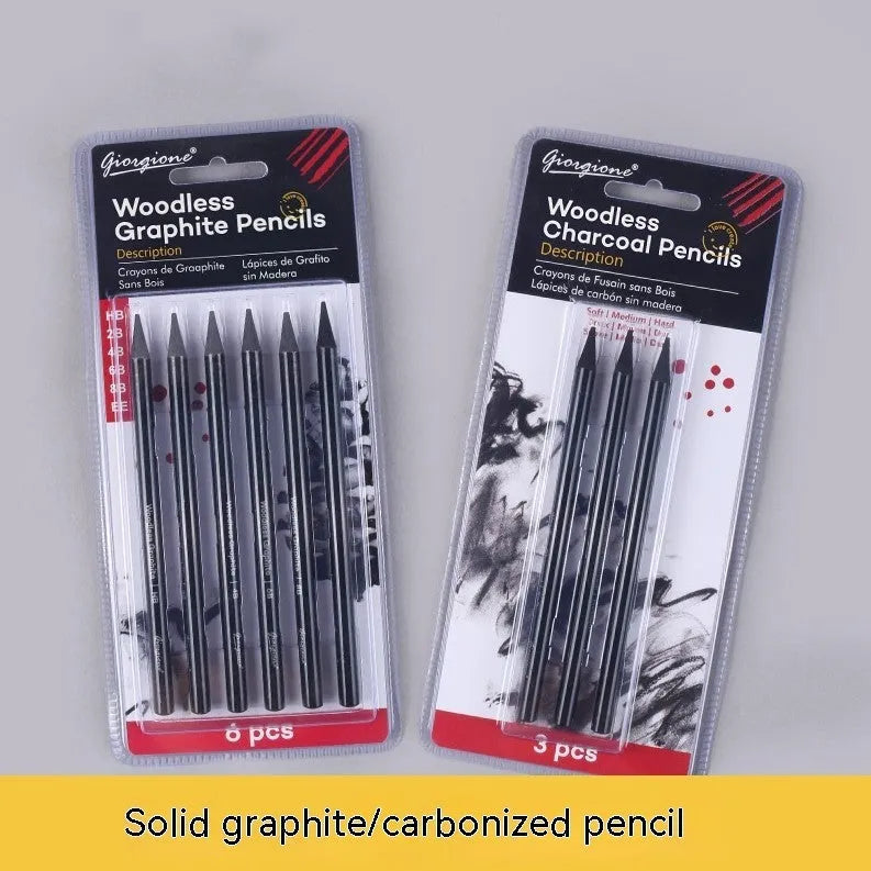Graphite and carbonised drawing pencil set with wooden shells on suction card packaging