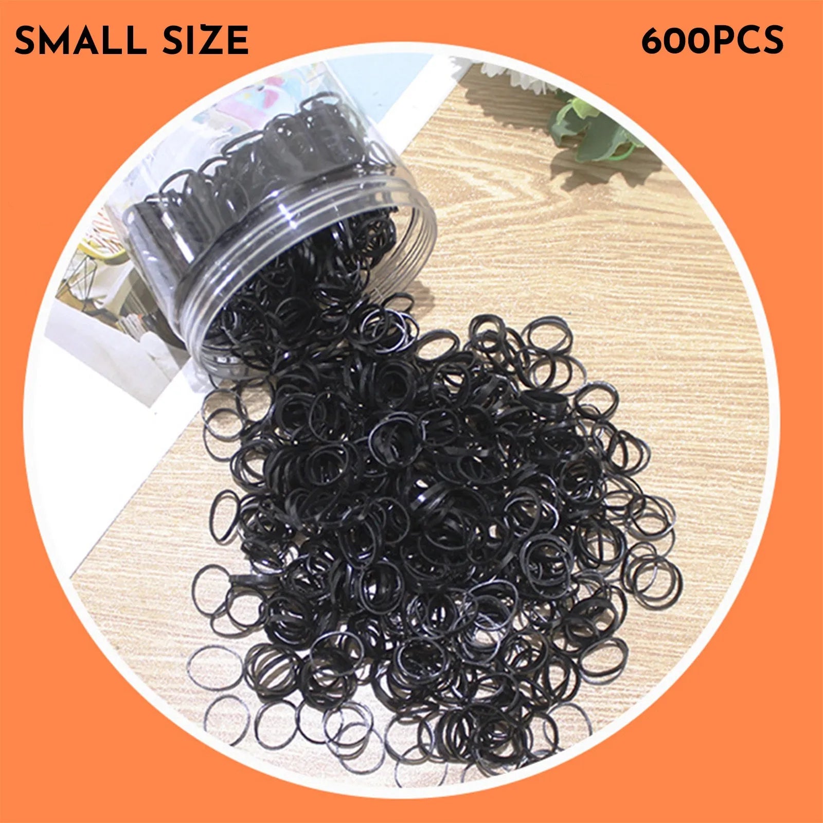 Multi-colour TPU baby hair bands in a reusable container, 300 or 600 piece pack.