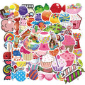 Pack of 50 colourful Candy series graffiti stickers with cartoon designs measuring 4-6cm.