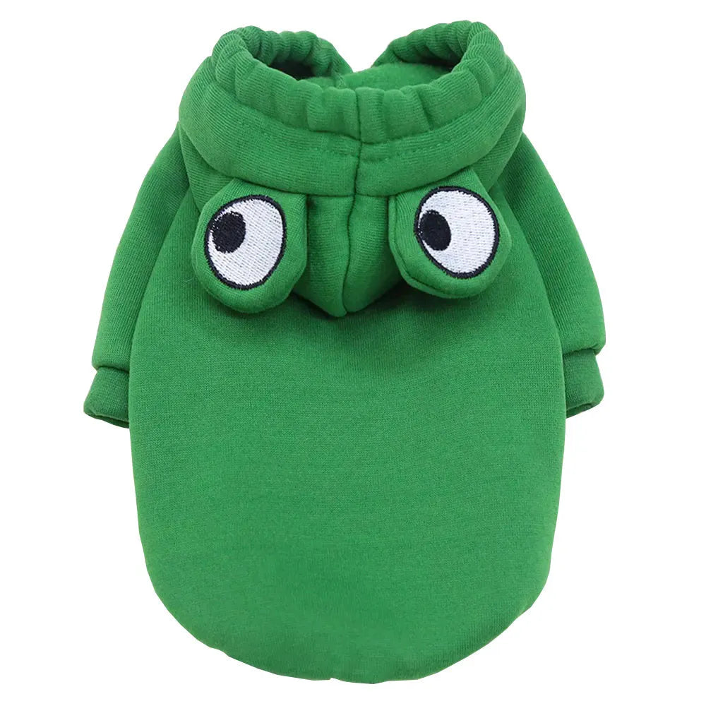 Green frog pattern pet hoodie costume for small dog wearing
